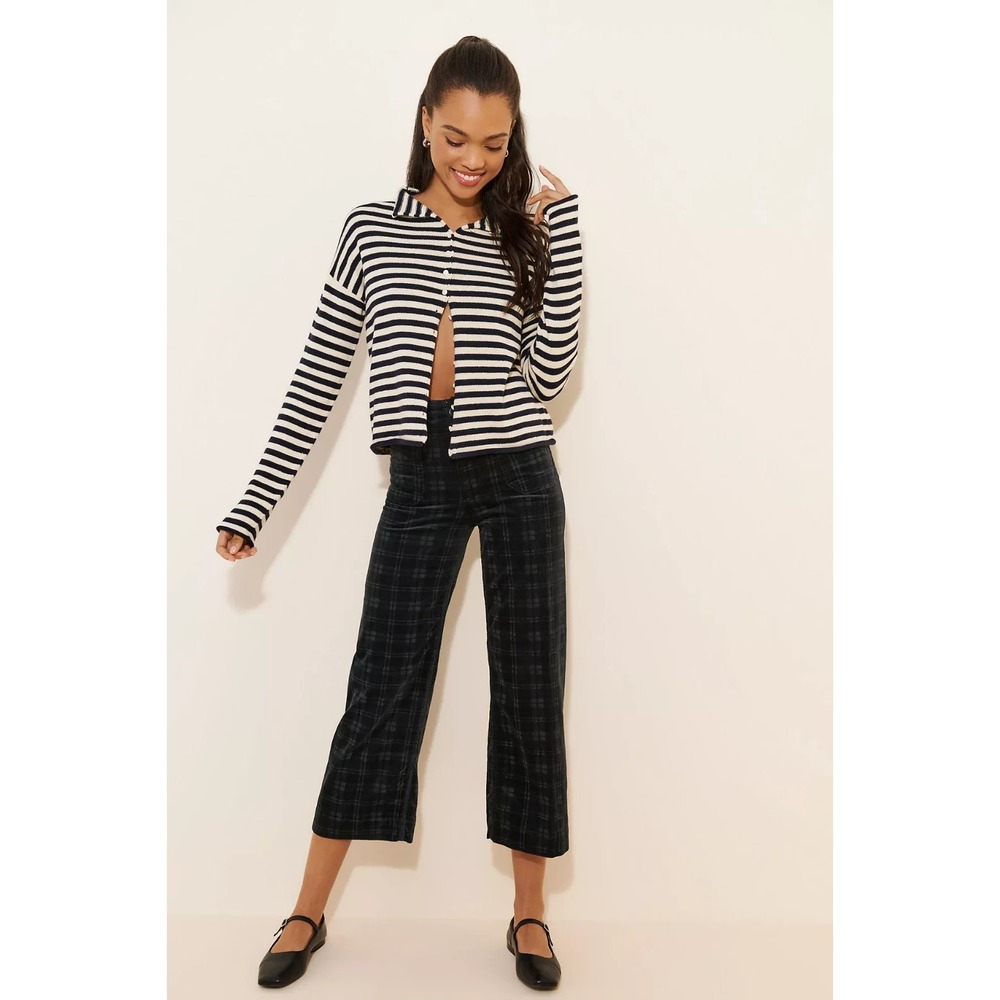 Maeve Anthropologie The Colette Cropped Wide-Leg Pants: Plaid Corduroy Edition